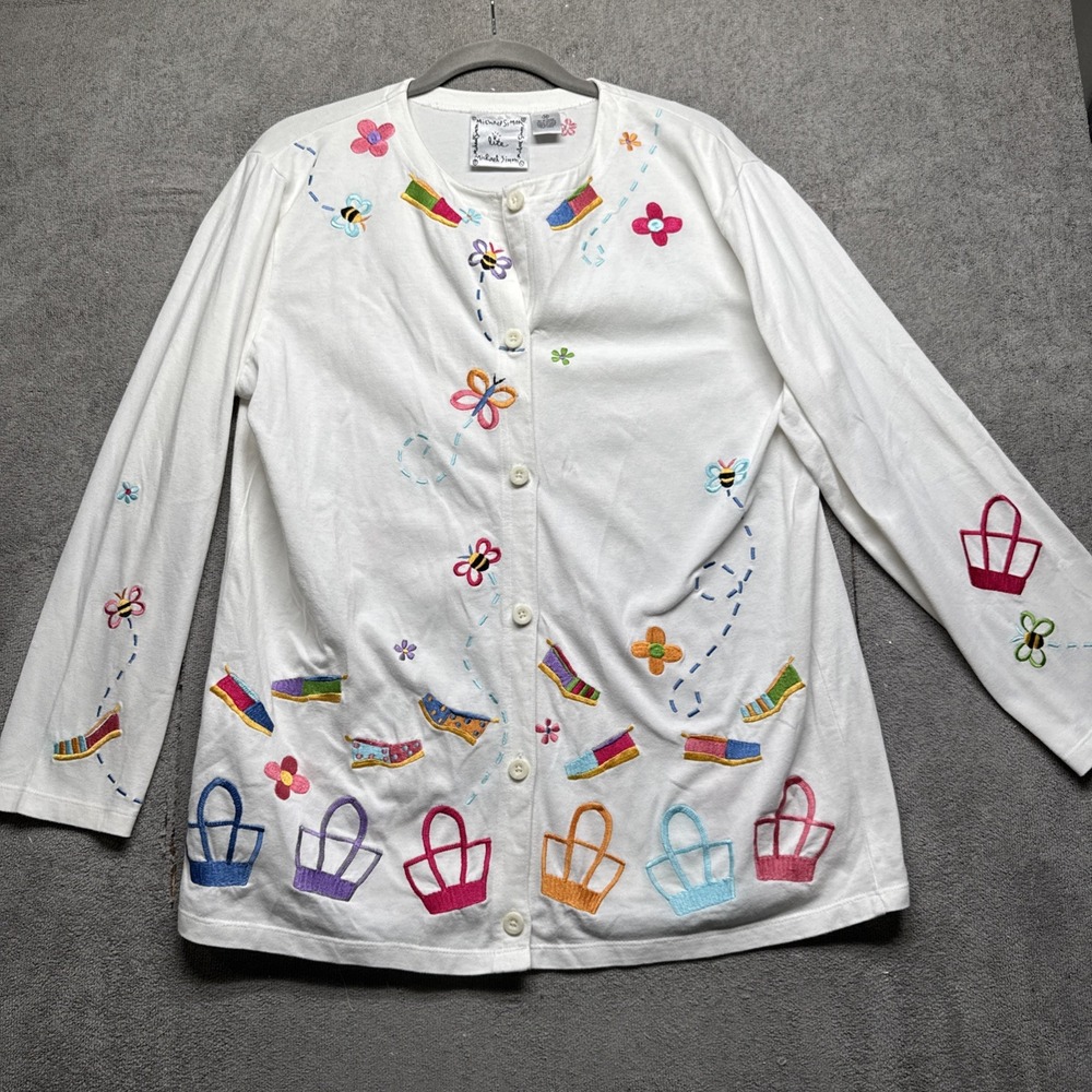 Michael Simon Lite Women's Embroidered Cardigan Baskets Flowers Butterflies‎ M